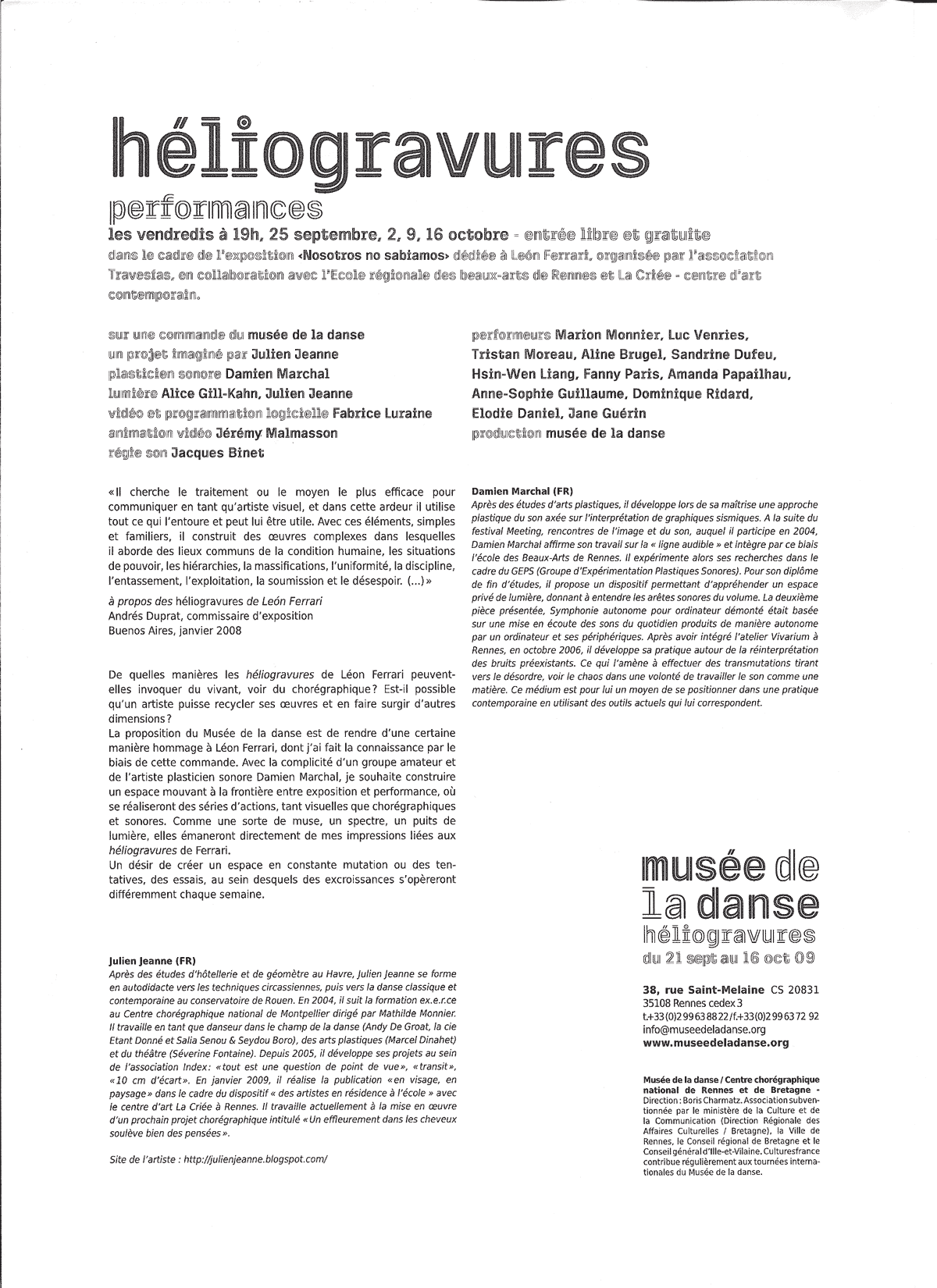 Performances: Feuille De Salle